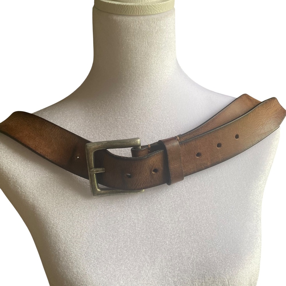 Stone Mountain Mens Brown Leather Belt Distressed Rugged Buckle Western XL42-44‎ - Picture 2 of 10